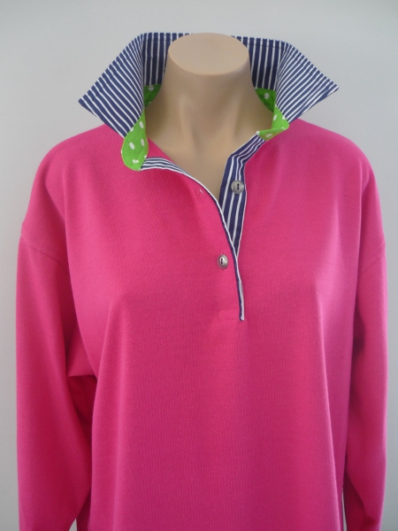 Hot pink Rugby - Navy stripe & Lime spot