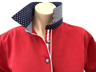 Red Rugby - Navy spots & red stripe