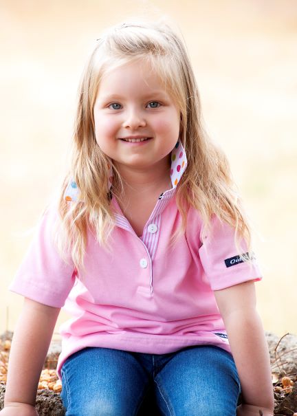 Light pink kids rugby - White multi spot trim - Image 5