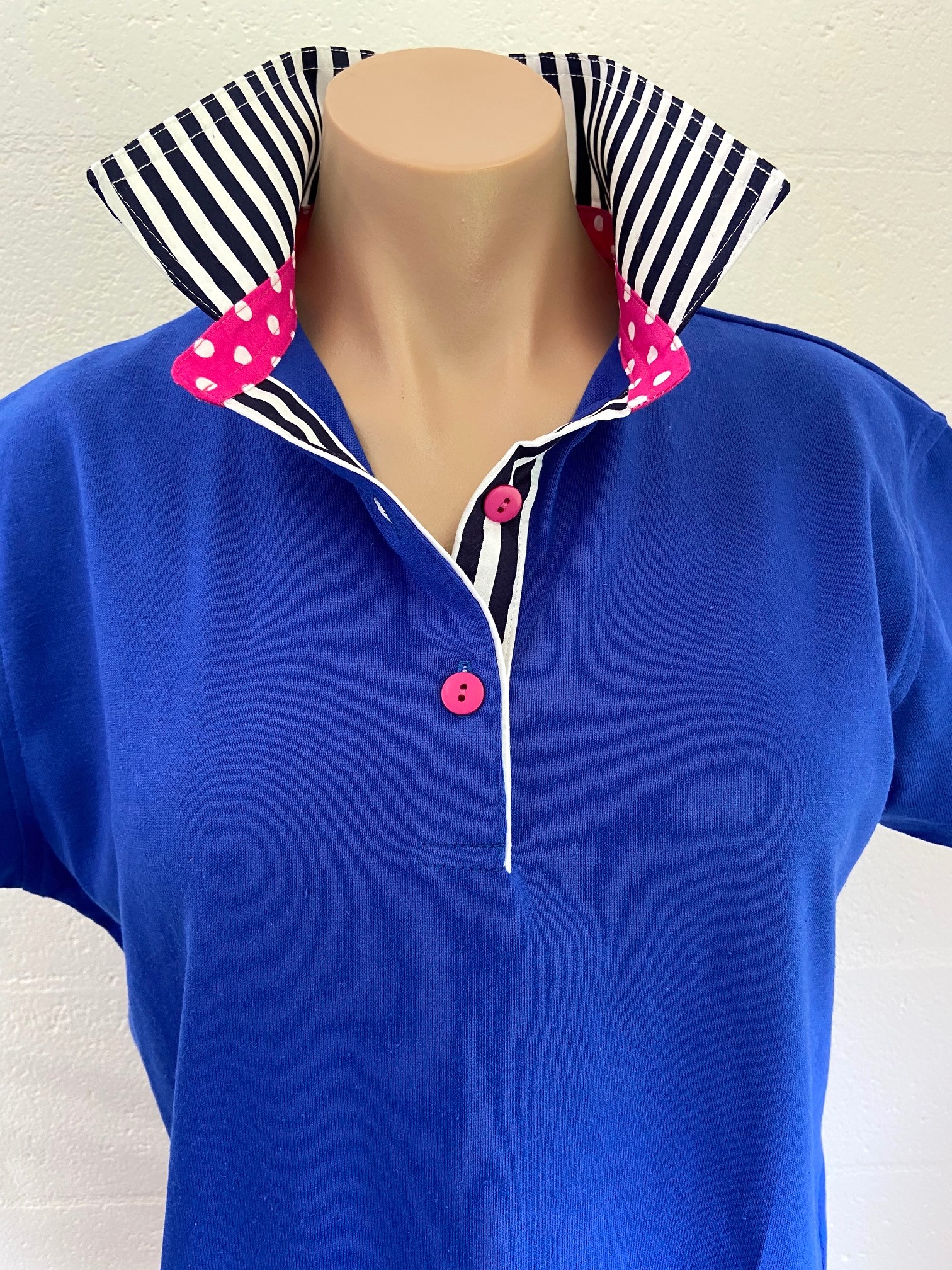 Cobalt Blue Rugby - Navy stripe & hot pink spot - Image 3