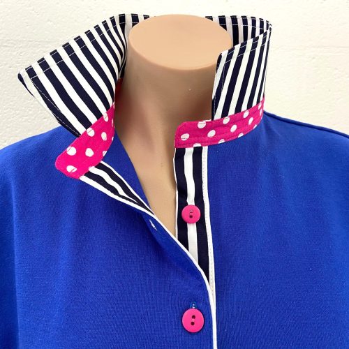 Cobalt Blue Rugby - Navy stripe & hot pink spot