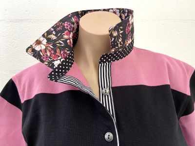 Black & Mulberry stripe - Matching floral trim