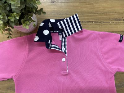 Candy pink kids rugby - Big navy spot collar