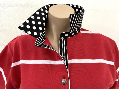 Red & white stripe rugby - Black spot & stripe trim