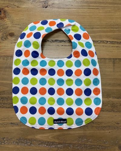 Green & orange spot baby bib