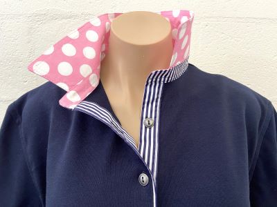 Navy rugby - Big light pink spot & navy stripe