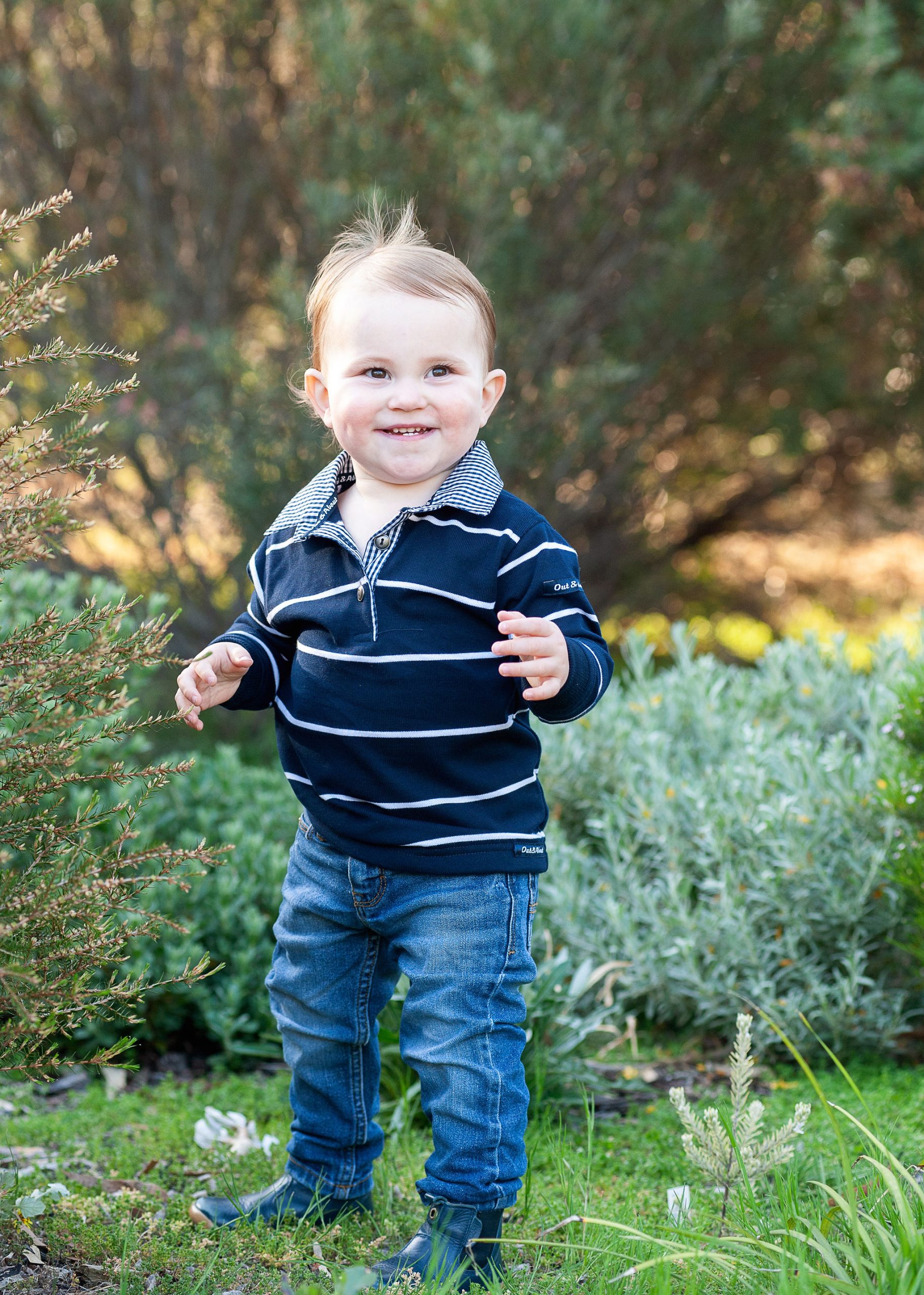Navy & white stripe kids rugby - Gingham trim - Image 7
