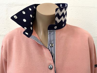 Peach Rugby - Navy spot, chevron & stripe