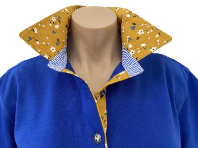 Cobalt Blue Rugby - Mustard floral trim