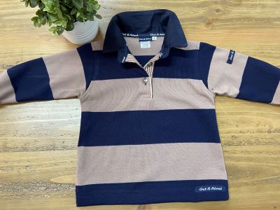 Frankie kids rugby - Navy & mocha stripe